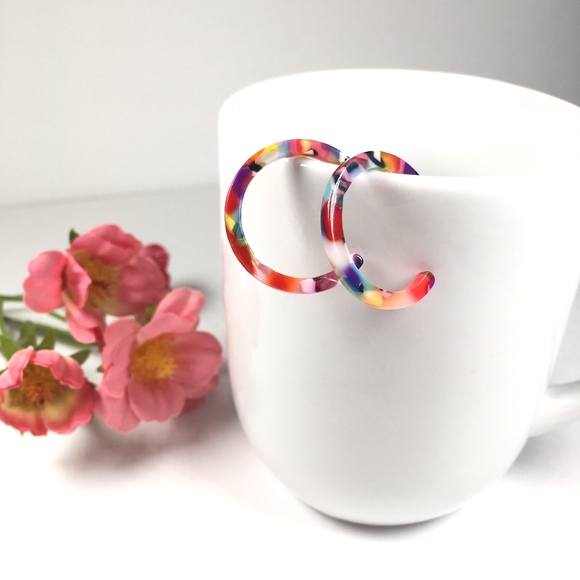 Colorful Mini Resin Hoop Earrings (Dark) - Picture 4 of 5